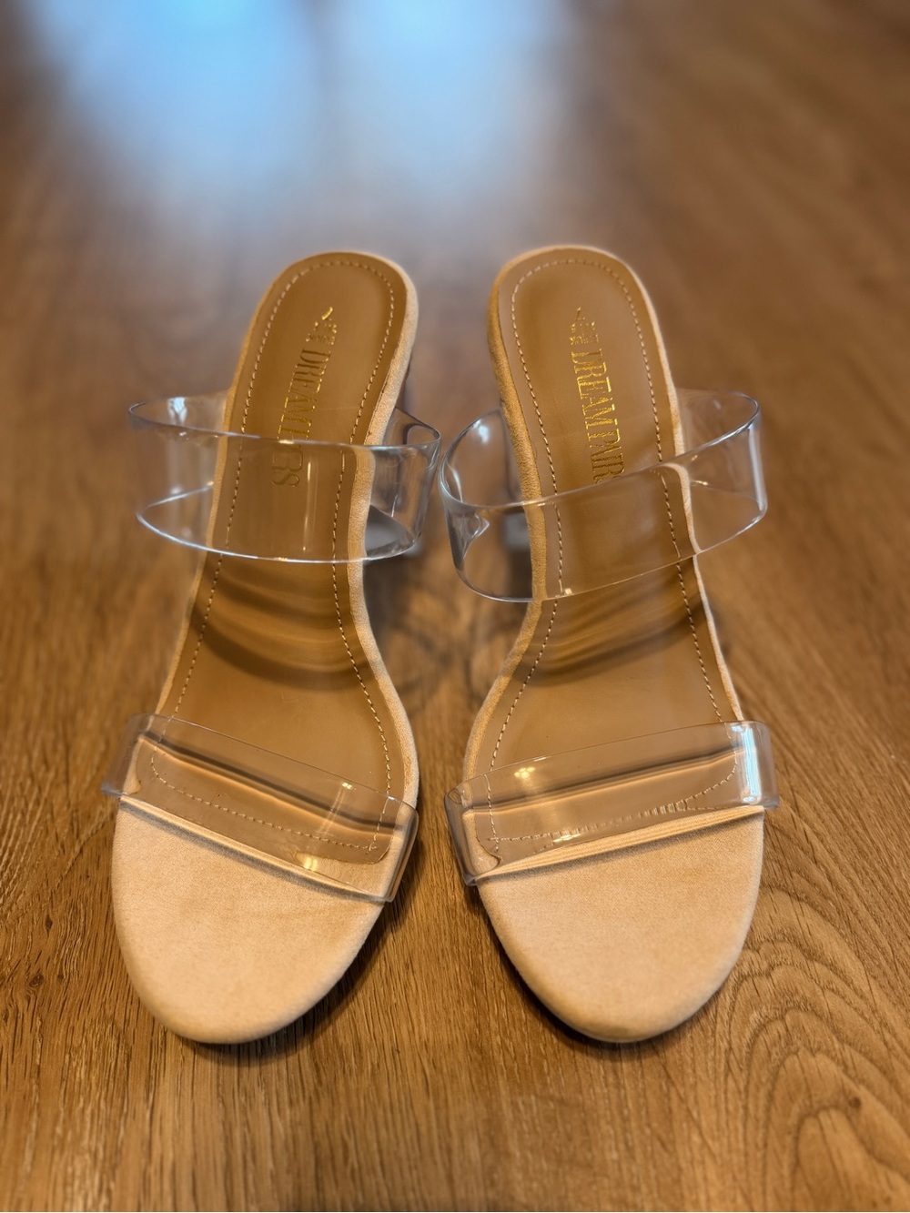 NWOT Clear Strappy Sandals in Nude Very Soft Cushion 90s Fashion